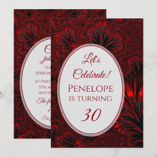Glamouröses Shiny Red Fraktal 30. Geburtstag Einladung