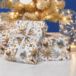 Glamouröses Silber-Gold-Schwung-Weihnachten  Geschenkpapier