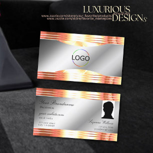 Glamouröses Silver Shimmery Rose Gold Logo und Fot Visitenkarte