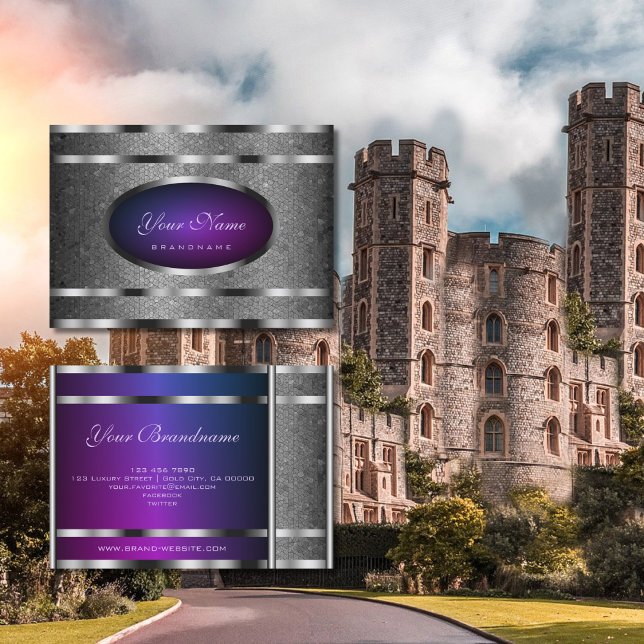 Glamouröses Silver Snake Muster und Lila Glanz Visitenkarte (Von Creator hochgeladen)