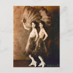 Glamouröses Vaudeville-Tänzer-Duo Vintage-Federn Postkarte