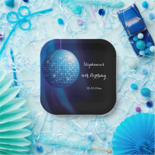 Glamourous 50. Geburtstag Blue Party Disco Ball Pappteller