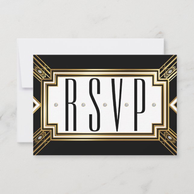 Glamourous Art Deco Geometric Wedding RSVP (Vorderseite)