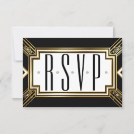 Glamourous Art Deco Geometric Wedding RSVP Karte