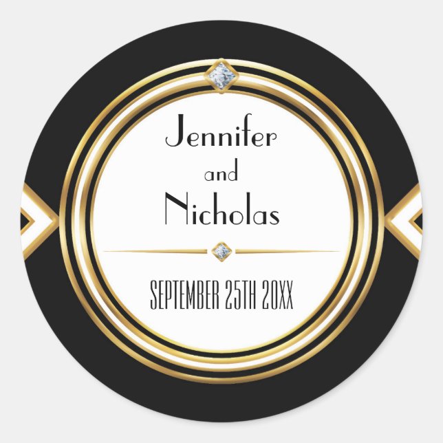 Glamourous ArtDeco Geometric Wedding Umschlag Aufk Runder Aufkleber (Vorderseite)