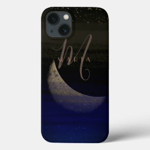 Glamourous Golden Moon Blue Abstrakt Monogram Case-Mate iPhone Hülle