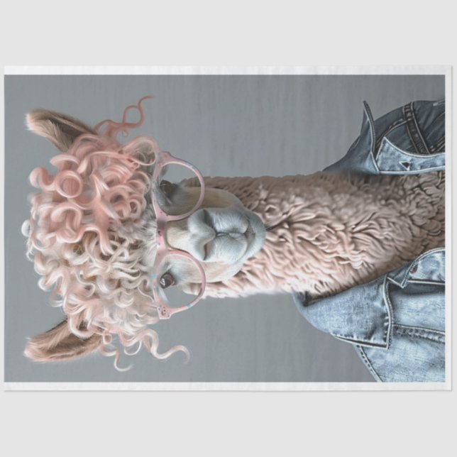 Glamours Pink Hair Llama Salon Day Decoupage Seidenpapier (Vorderseite)