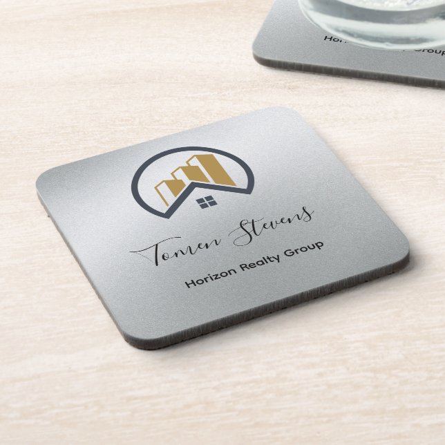 Glamours Silber | Schwarzweiß-Real-Anwesen Getränkeuntersetzer (Linke Seite)