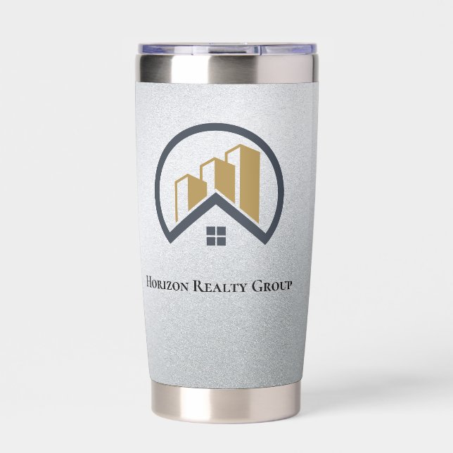 Glamours Silber | Schwarzweiß-Real-Anwesen Thermobecher (Vorderseite)