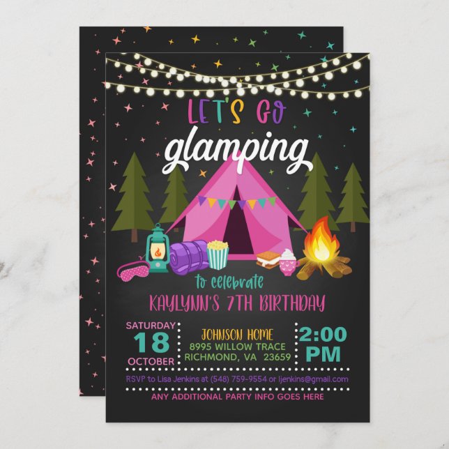 Glamping Birthday Einladung (Vorne/Hinten)