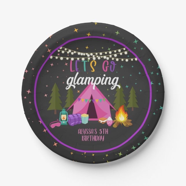 Glamping Birthday Party Plate - Custom Pappteller (Vorderseite)