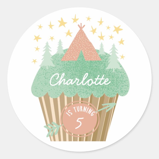 Glamping Cupcake Personalisiert Aufkleber (Vorderseite)
