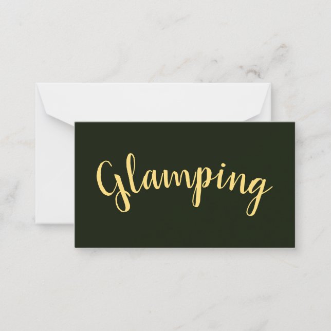 GLAMPING Fun Text über waldgrünes Hintergrund Mitteilungskarte (Vorderseite)