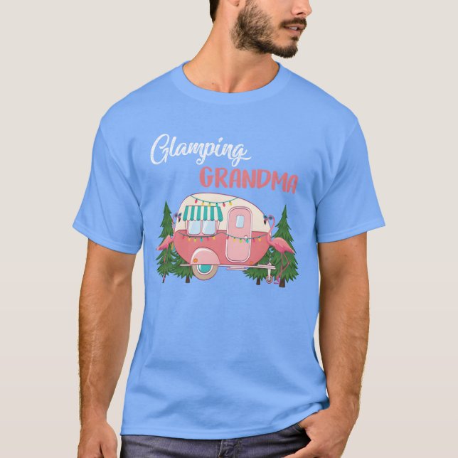 Glamping Grandma Costume Camping RV Flamingos Camp T-Shirt (Vorderseite)