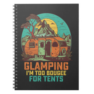 Glamping Ich bin zu bougee für Zelte Retro Vintage Notizblock