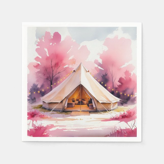 Glamping-Junggesellinnen-Wochenende Aquarell Serviette (Vorderseite)