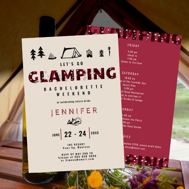 Glamping Kariert Rhinestones Bachelorette Wochenen Einladung (Von Creator hochgeladen)