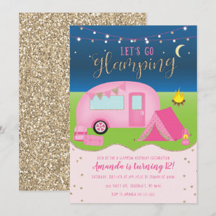 Glamping-Mädchen-Camping-Geburtstags-Einladung Einladung