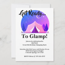 Glamping Mädchen Camping Geburtstagsparty-Einladun