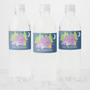 Glamping Mädchen lila Camping Geburtstag Wasserflaschenetikett