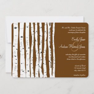 Glamping Mocha Brown Birch Tree Wedding Einladung