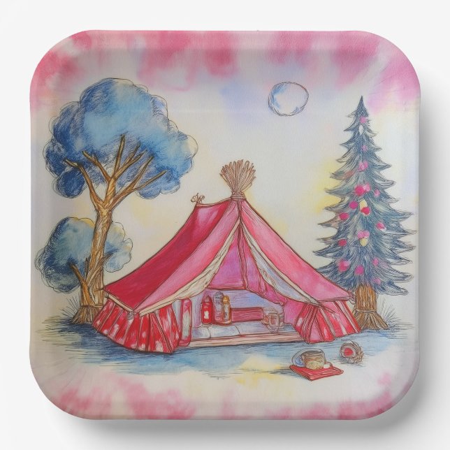 Glamping-Papierteller Pappteller (Vorderseite)