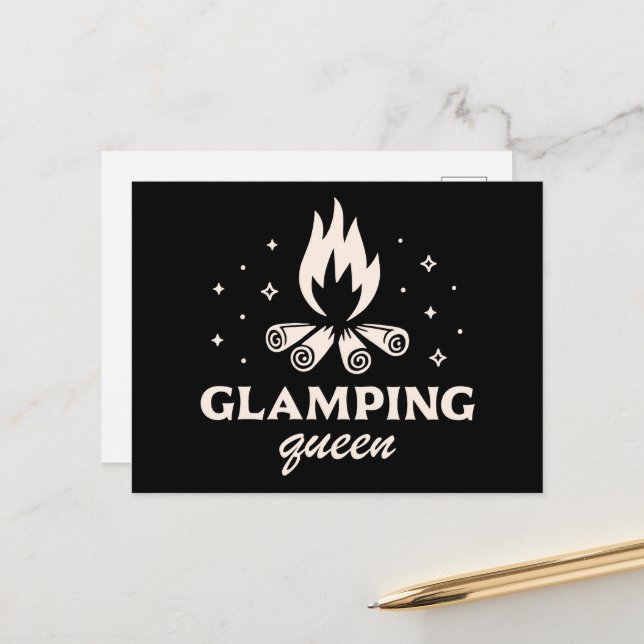 Glamping Queen girl schwarz aästhetisch lustig Postkarte (Vorderseite/Rückseite Beispiel)