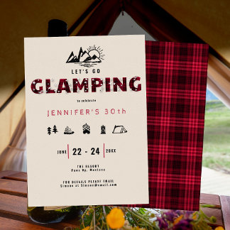 Glamping Red Kariert Rhinestones 30. Geburtstag Pa Einladung
