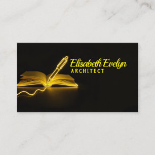 Glanz des Wissens: Feder und Buch in der Dunkelhei Visitenkarte