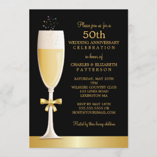 GlanzChampagner 50-jähriges Party zum Hochzeitstag Einladung
