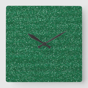 Glänzend Grün & Silber Glitter Quadratische Wanduhr