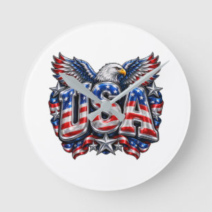 Glänzende 3D-Puffy-USA-Athletic-Adler-Wanduhr Runde Wanduhr