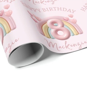 Glänzende 3D-Regenbogen-8.-Geburtstagsfeier für Mä Geschenkpapier
