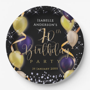 Glänzende Ballons 70. Geburtstag Schwarz Pappteller