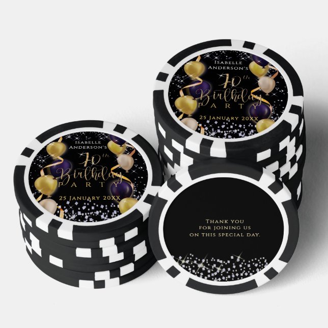 Glänzende Ballons 70. Geburtstag Schwarz Pokerchips (Stapel)