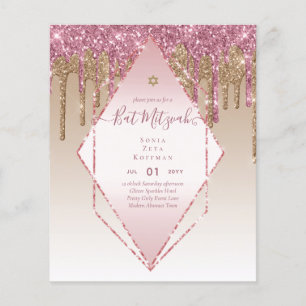 Glänzende BAT MITZVAH Einladungen Glitter Funkeln Flyer