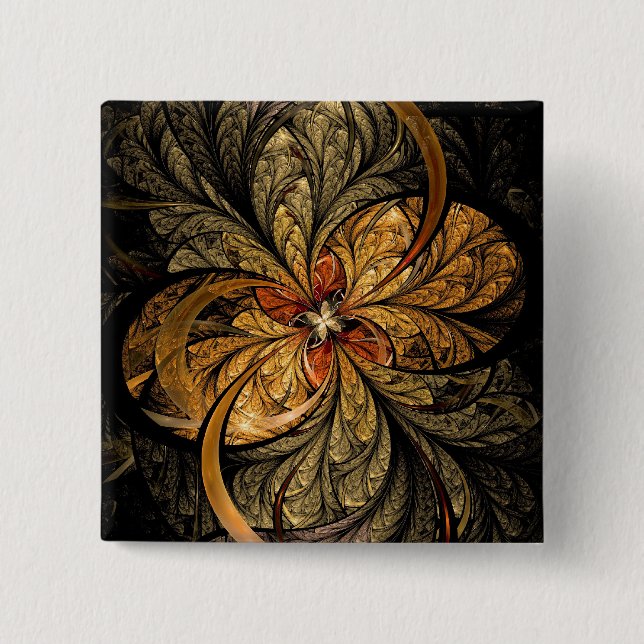 Glänzende Blätter-Fraktal-Kunst Button (Vorderseite)
