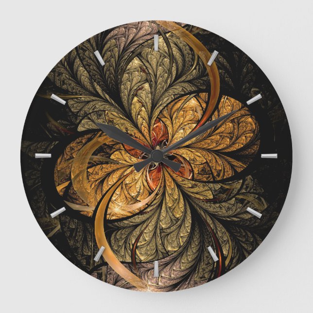 Glänzende Blätter-Fraktal-Kunst Große Wanduhr (Vorderseite)