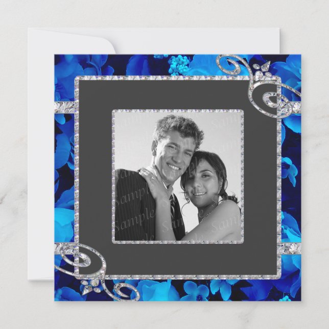 Glänzende blaue Rosen u. Diamant-Wirbel, der CSTM Einladung (Vorderseite)