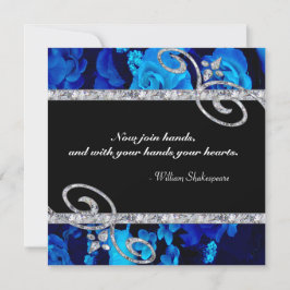 Glänzende blaue Rosen u. Wedding Diamant-Wirbel Einladung