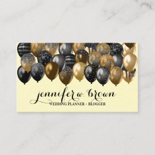 Glänzende bronze-schwarze Ballons auf gelben Hinte Visitenkarte