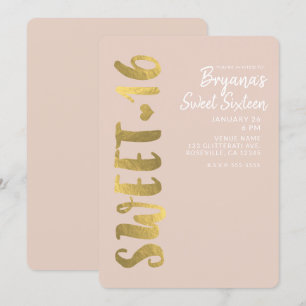 Glänzende falsche Goldfolie Beige Sweet 16 Sechzeh Einladung