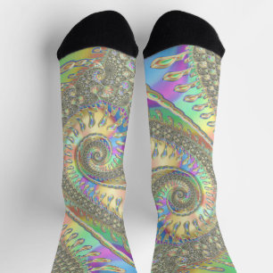 Glänzende farbenfrohe Spiralfraktal-Digital-Abstra Socken