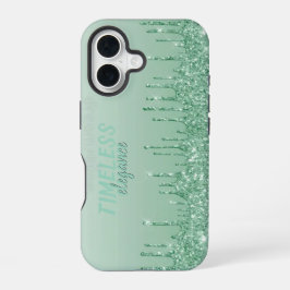 Glänzende Farbtröpfchen-Mintgrün-Glamour-Ästhetik iPhone 16 Hülle