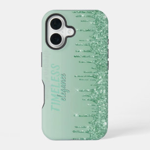 Glänzende Farbtröpfchen-Mintgrün-Glamour-Ästhetik iPhone 16 Hülle