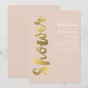 Glänzende Faux-Goldfolie Beige Glamour Brautparty Einladung