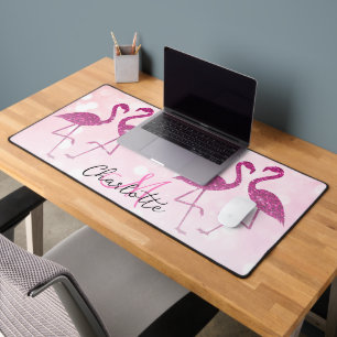 Glänzende Flamingos Rosa Glitter funkelt Monogramm Schreibtischunterlage