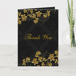 Glänzende Floral Gold & Schwarz Dankeskarte