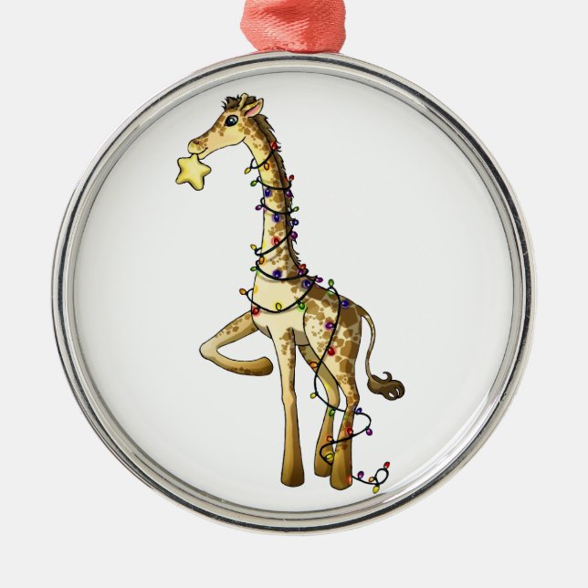 Glänzende Giraffe Silbernes Ornament (Vorne)