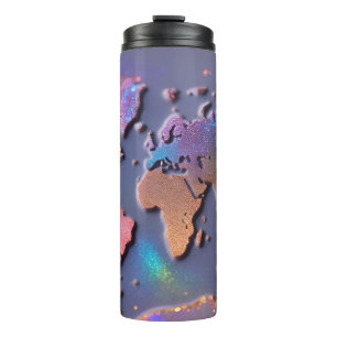 Glänzende Glitzer 3D Bunte Weltkarte Thermosbecher